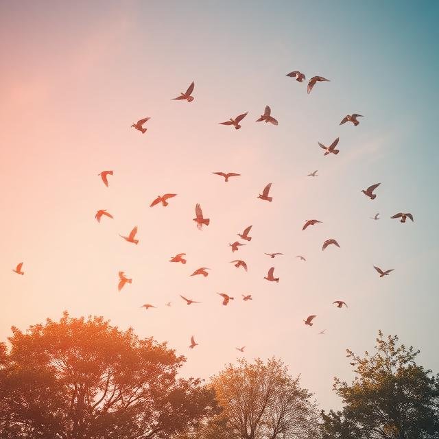 الطيور تغرد فوق الأشجار في المنام